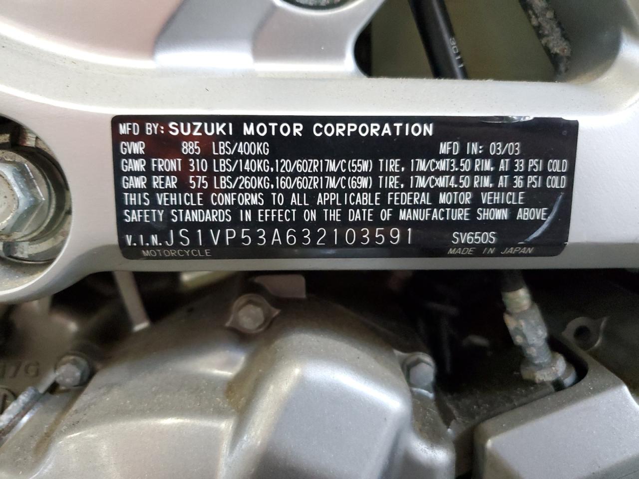 JS1VP53A632103591 2003 Suzuki Sv650