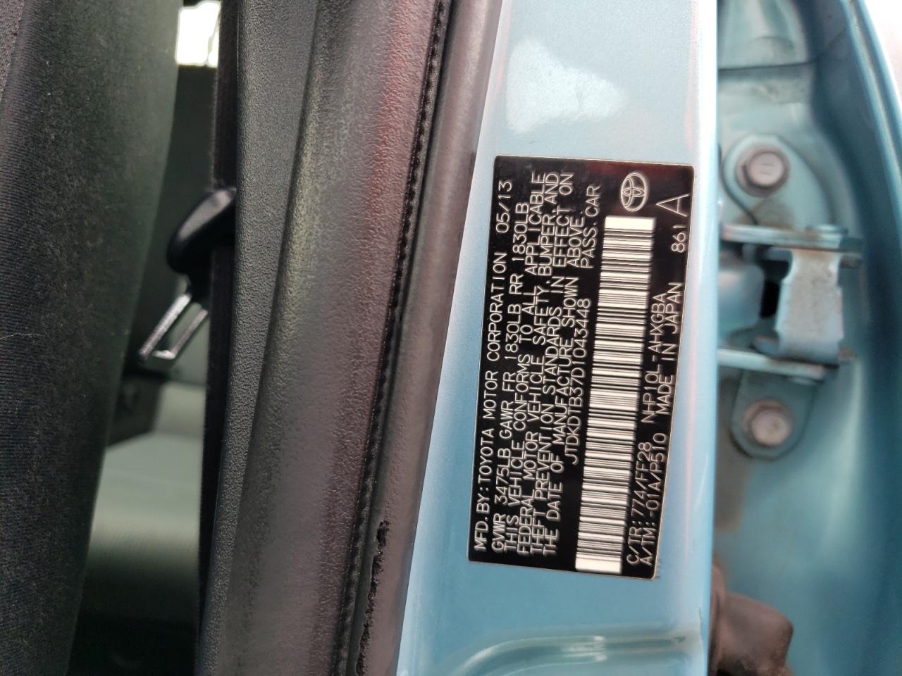 JTDKDTB37D1043448 2013 Toyota Prius C