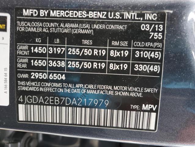 2013 Mercedes-Benz Ml 350 Bluetec VIN: 4JGDA2EB7DA217979 Lot: 54272324