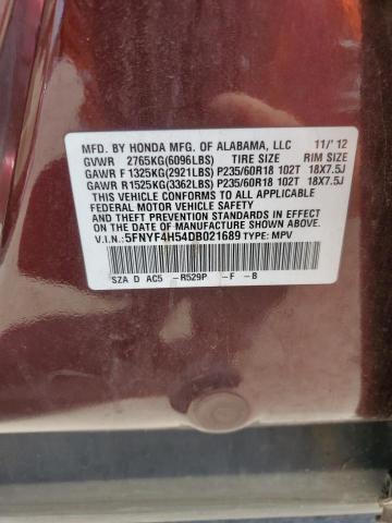 2013 Honda Pilot Exl VIN: 5FNYF4H54DB021689 Lot: 56110934