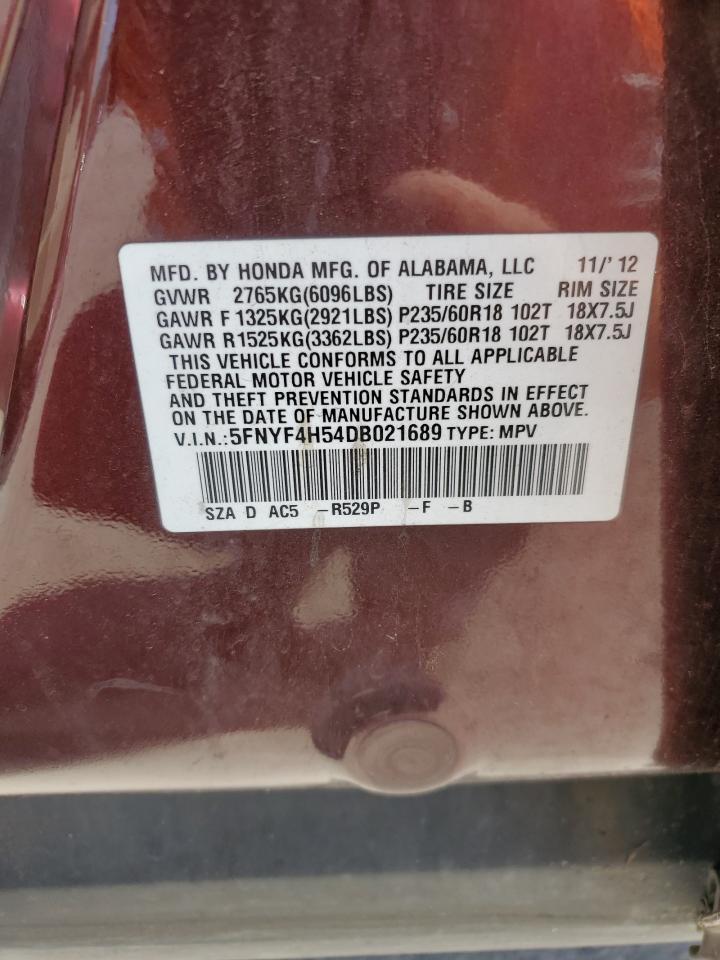 5FNYF4H54DB021689 2013 Honda Pilot Exl