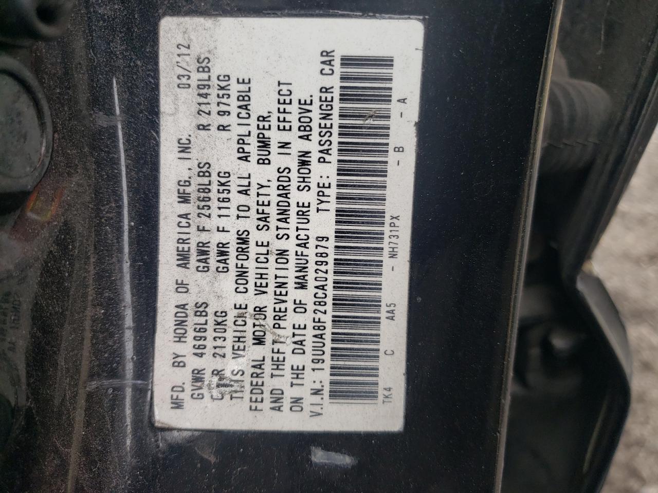 19UUA8F28CA029879 2012 Acura Tl