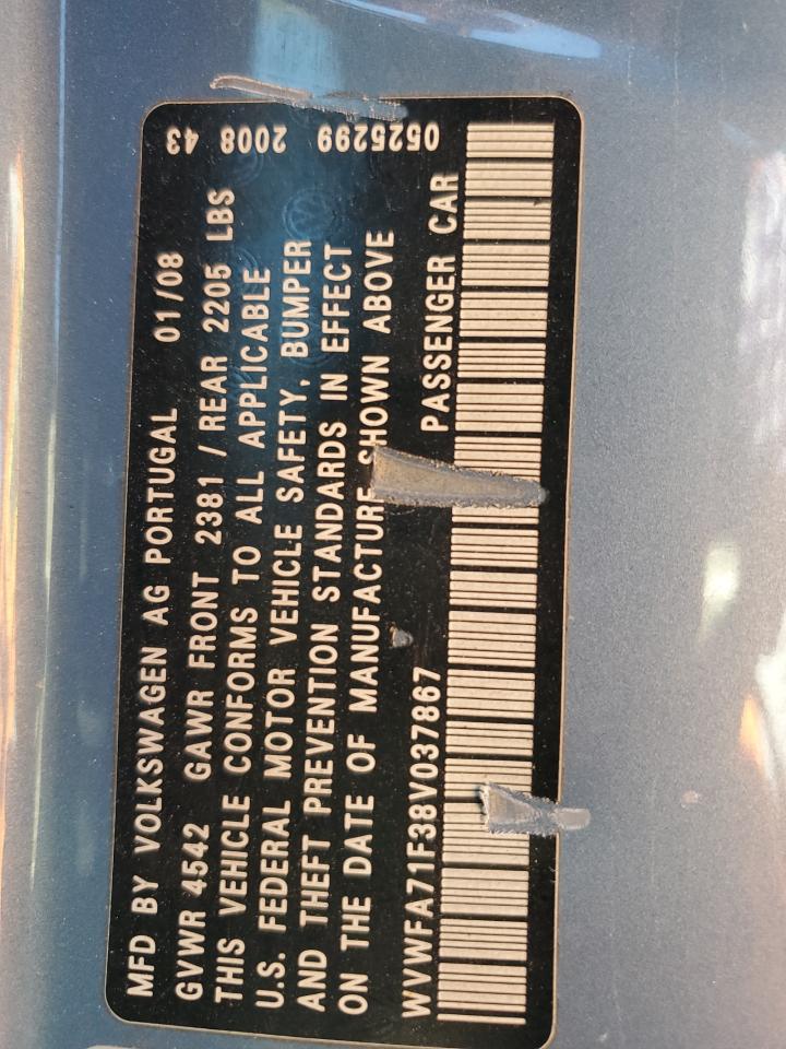 WVWFA71F38V037867 2008 Volkswagen Eos Lux