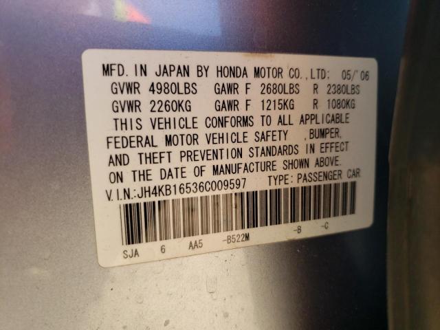 2006 Acura Rl VIN: JH4KB16536C009597 Lot: 47889974