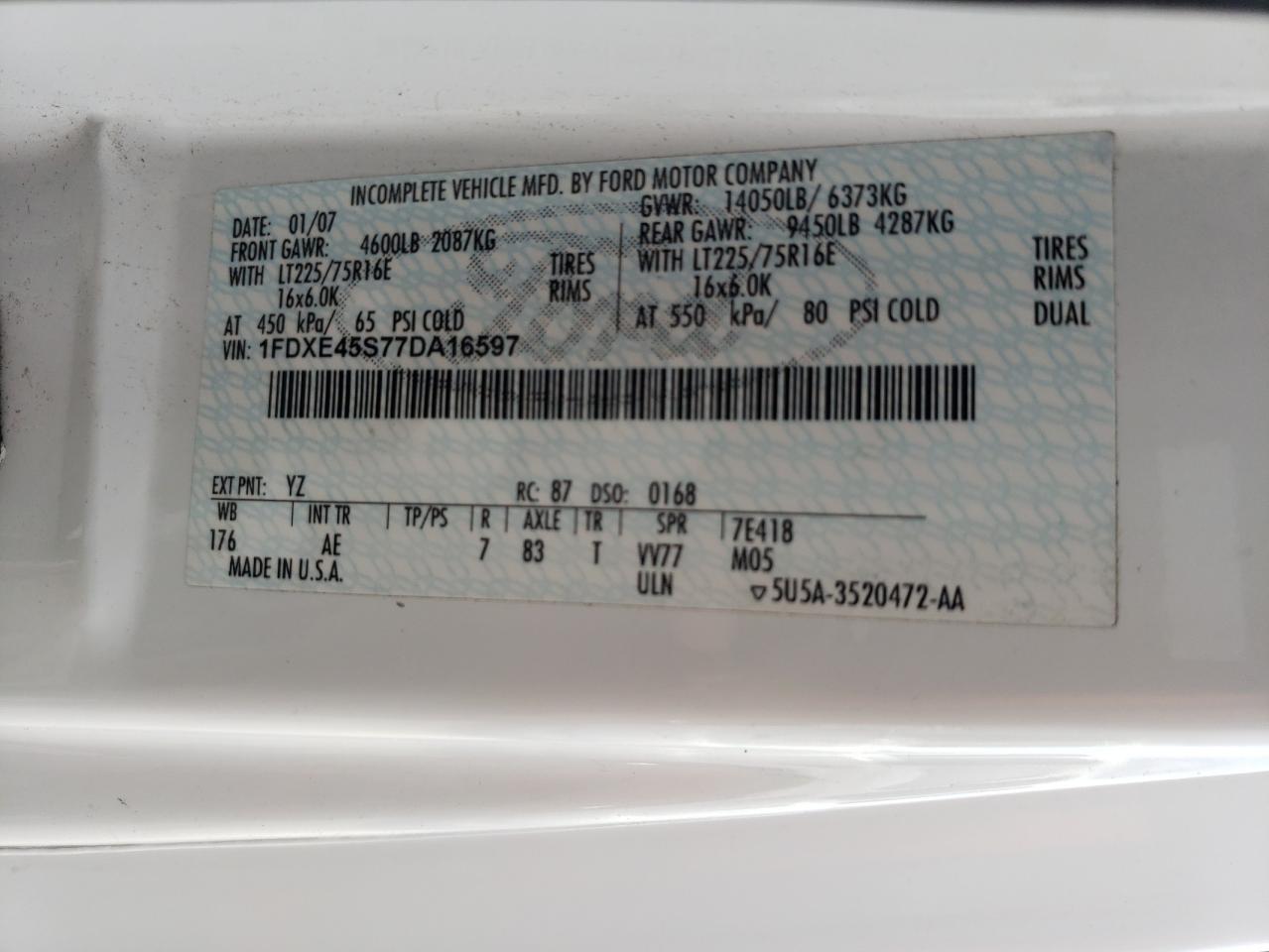 1FDXE45S77DA16597 2007 Ford Econoline E450 Super Duty Cutaway Van