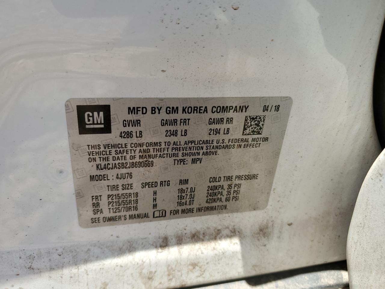 KL4CJASB2JB690669 2018 Buick Encore Preferred