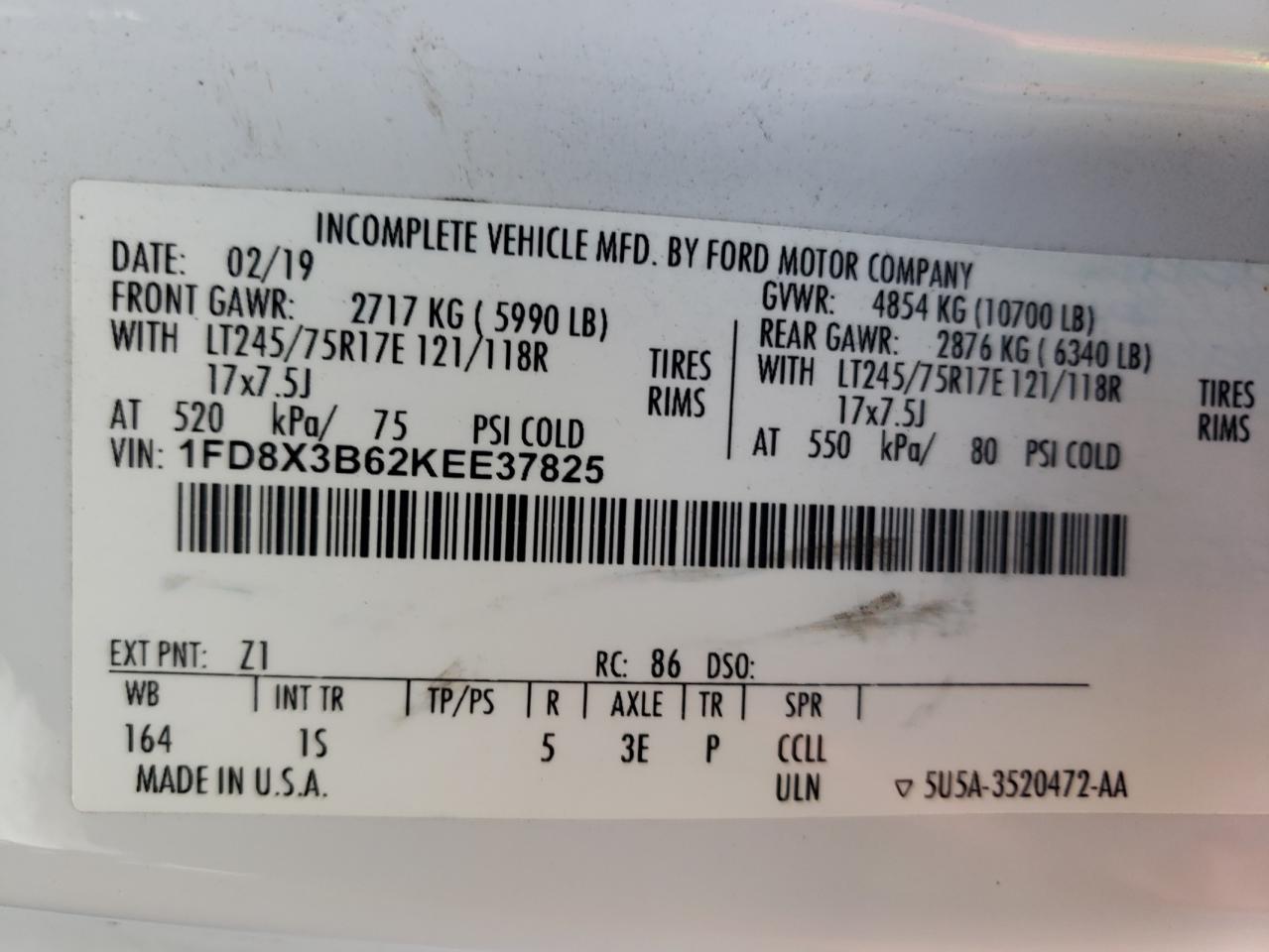 1FD8X3B62KEE37825 2019 Ford F350 Super Duty