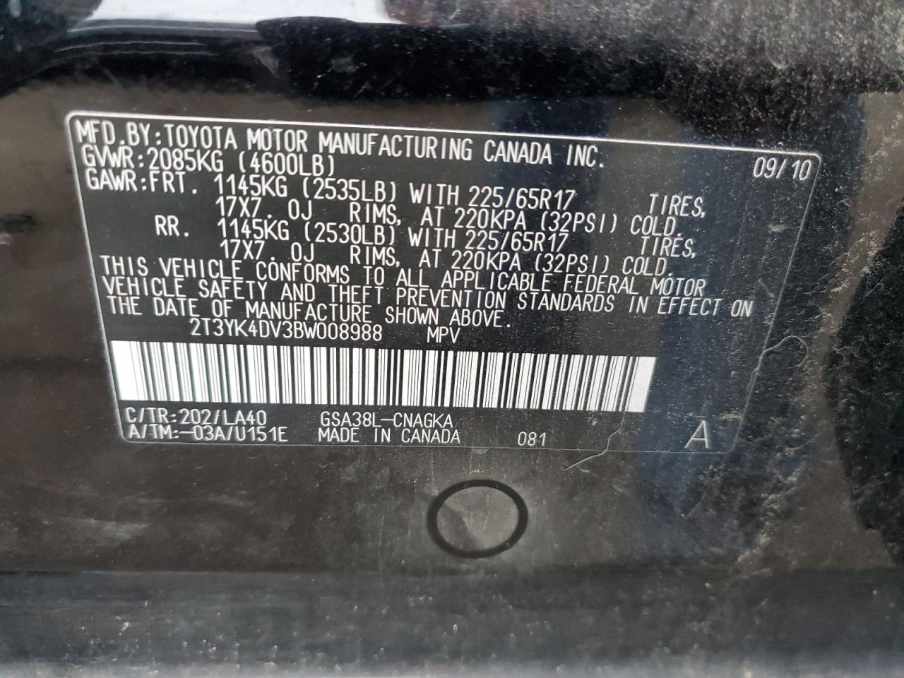 2T3YK4DV3BW008988 2011 Toyota Rav4 Limited