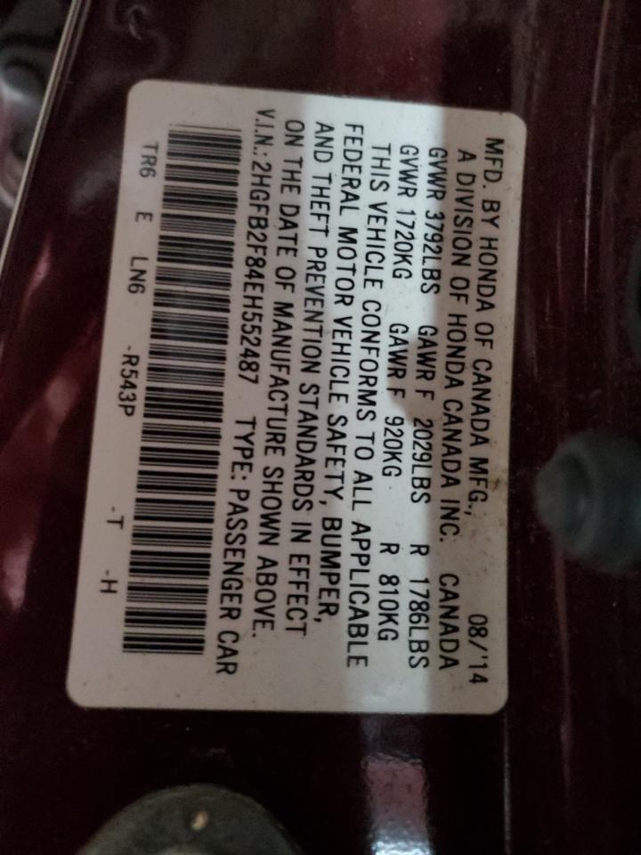 2HGFB2F84EH552487 2014 Honda Civic Ex