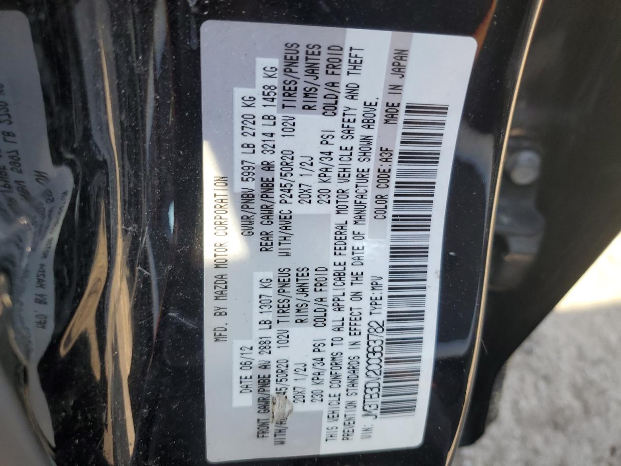 JM3TB3DV2C0363782 2012 Mazda Cx-9