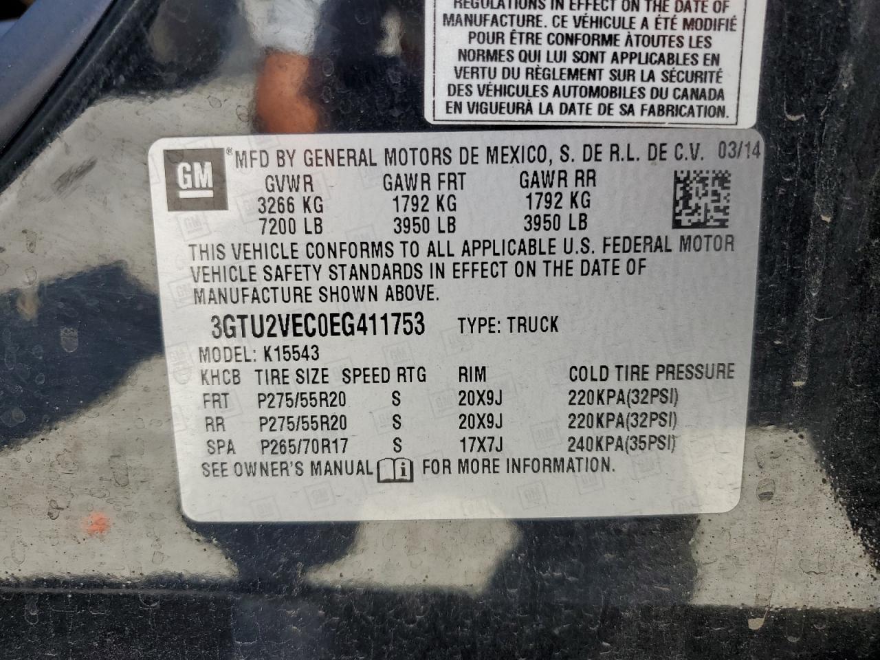 3GTU2VEC0EG411753 2014 GMC Sierra K1500 Slt