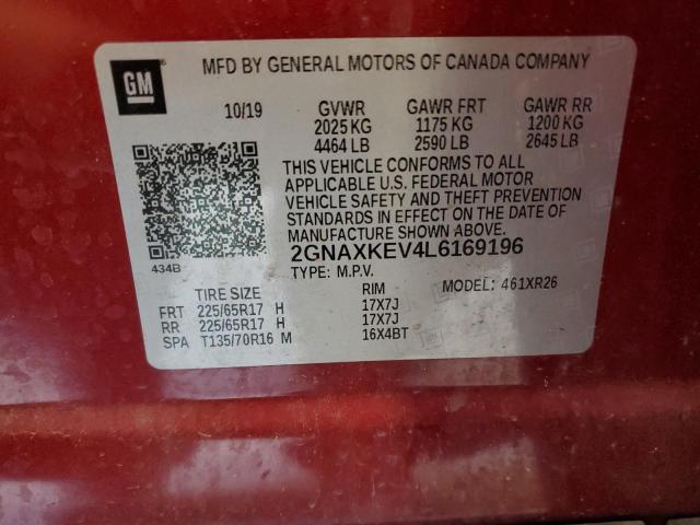 2020 Chevrolet Equinox Lt VIN: 2GNAXKEV4L6169196 Lot: 54143514