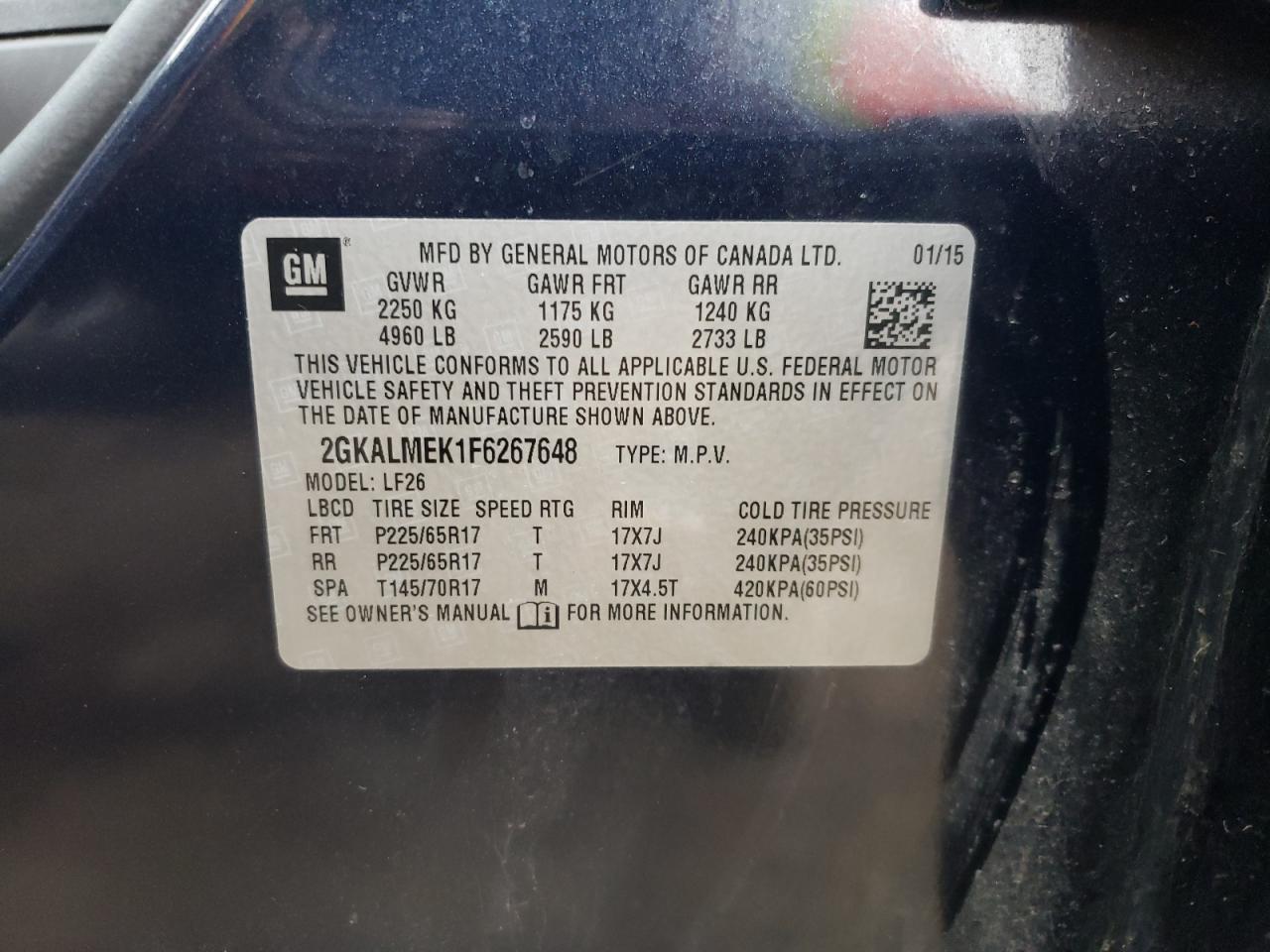 2GKALMEK1F6267648 2015 GMC Terrain Sle