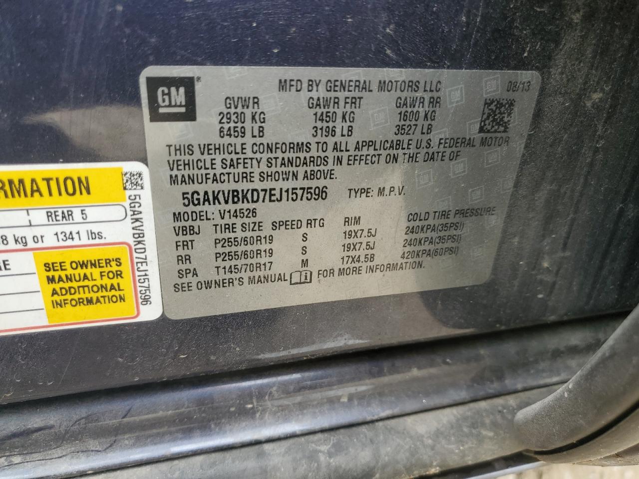 5GAKVBKD7EJ157596 2014 Buick Enclave