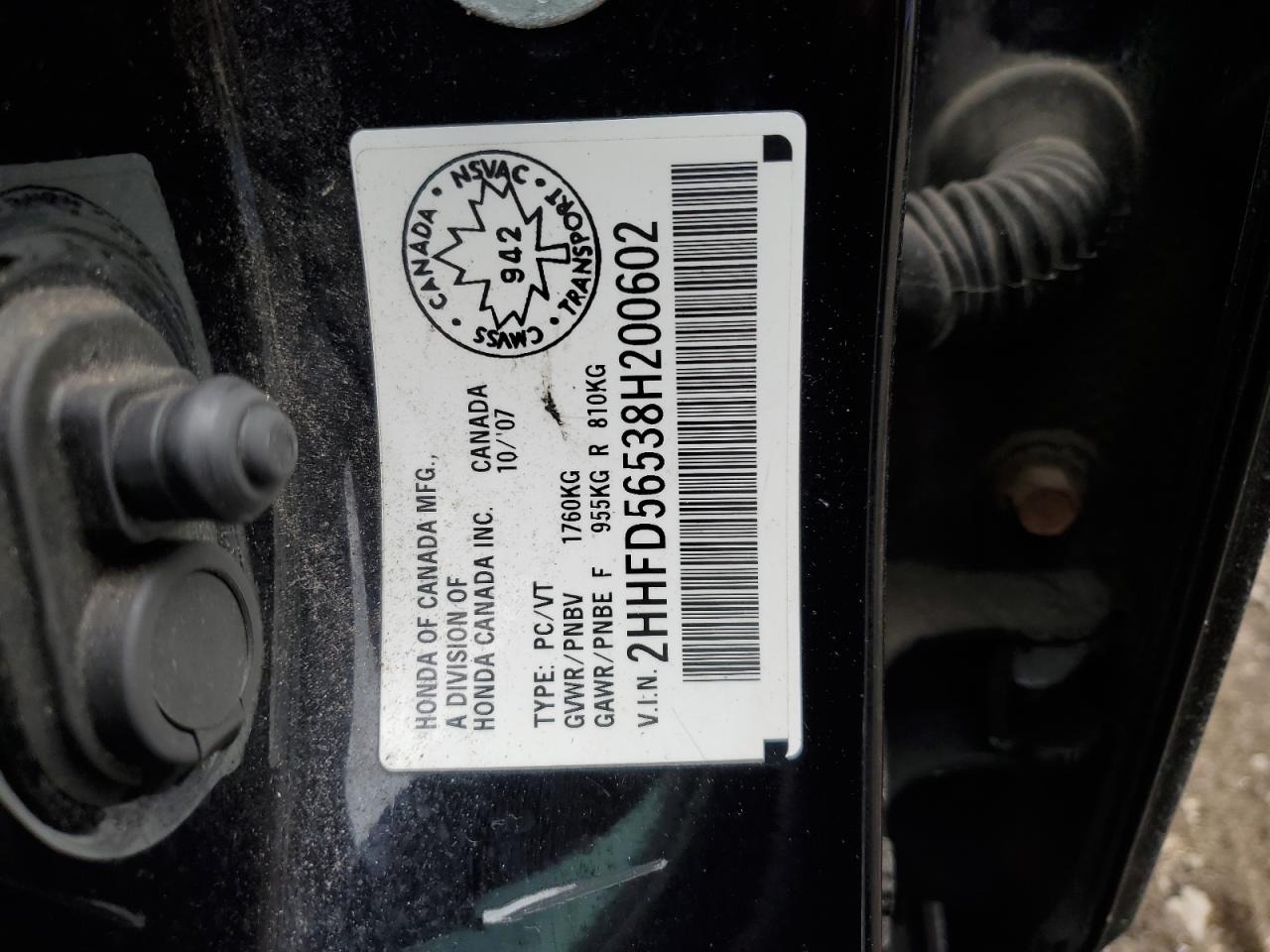 2HHFD56538H200602 2008 Acura Csx