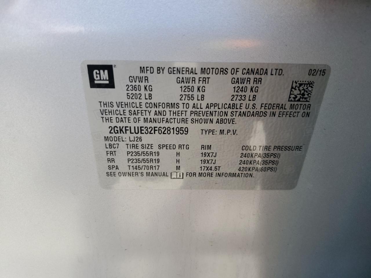2GKFLUE32F6281959 2015 GMC Terrain Denali