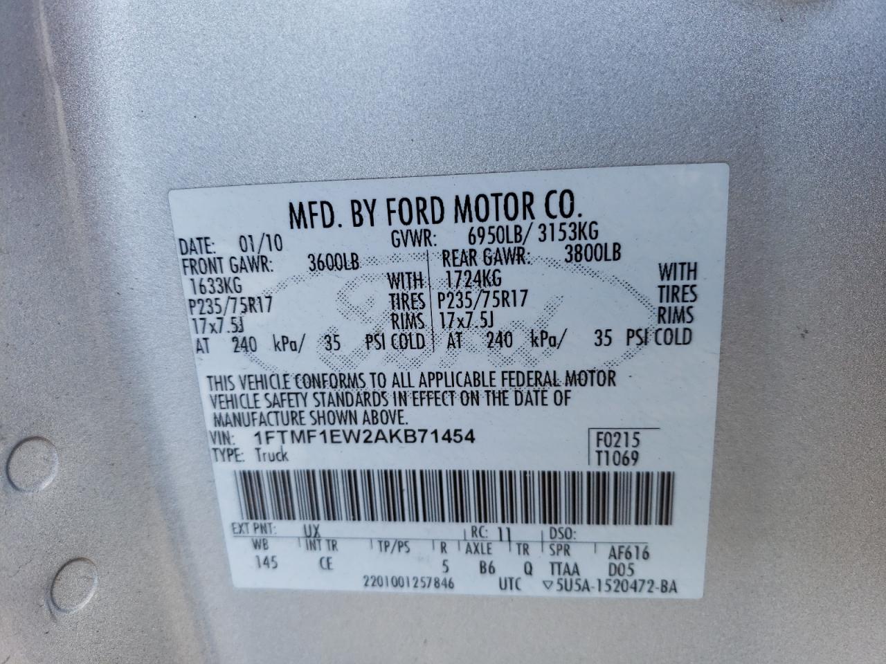 1FTMF1EW2AKB71454 2010 Ford F150