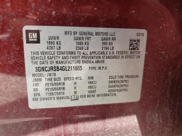 2016 Chevrolet Trax Ltz VIN: 3GNCJRSB4GL211865 Lot: 55633944