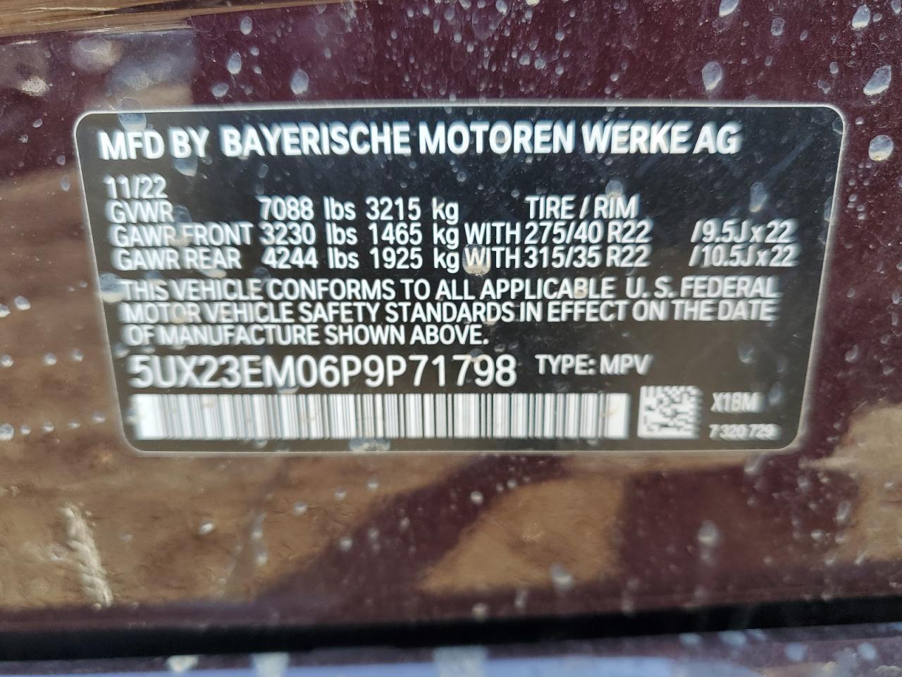 5UX23EM06P9P71798 2023 BMW X7 xDrive40I