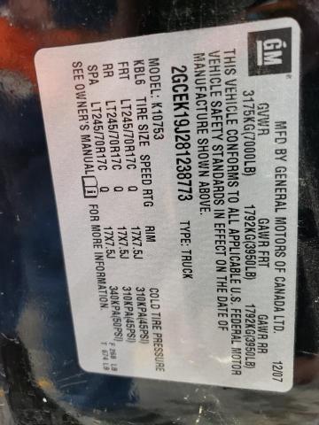 2008 Chevrolet Silverado K1500 VIN: 2GCEK19J281238773 Lot: 53121714