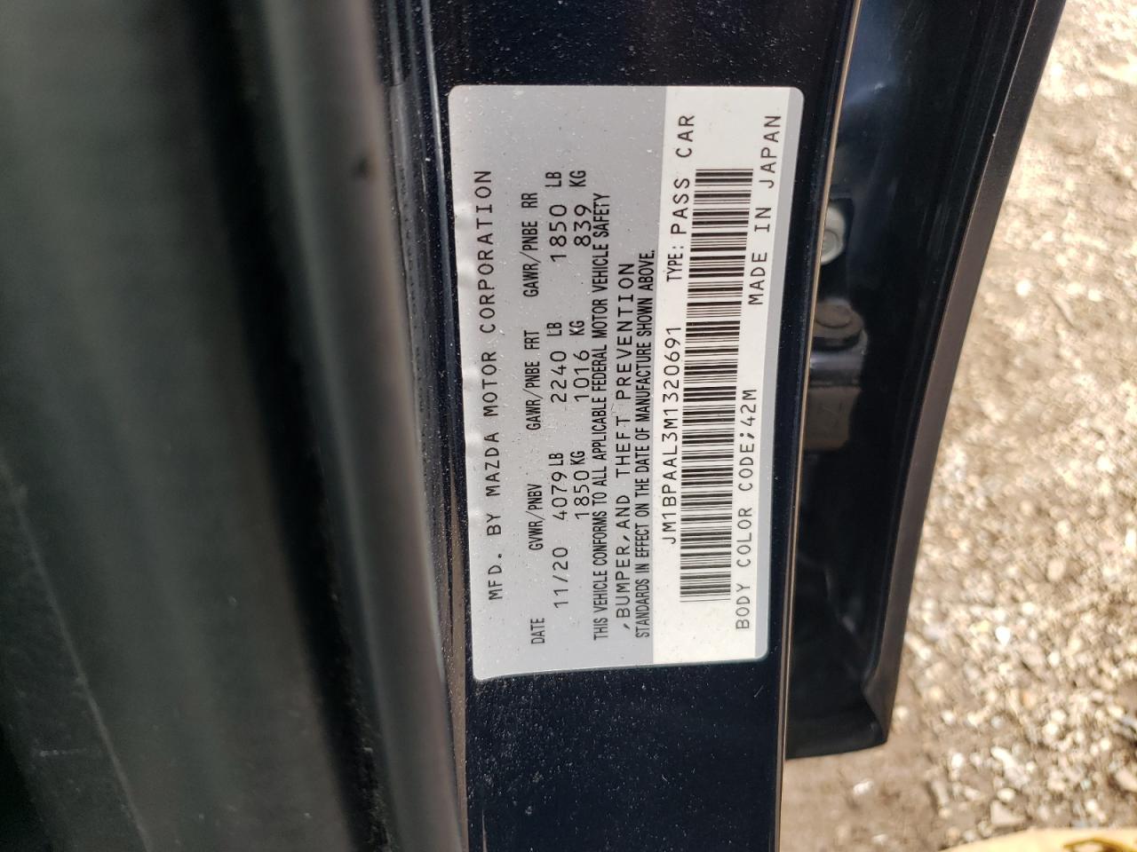 JM1BPAAL3M1320691 2021 Mazda 3