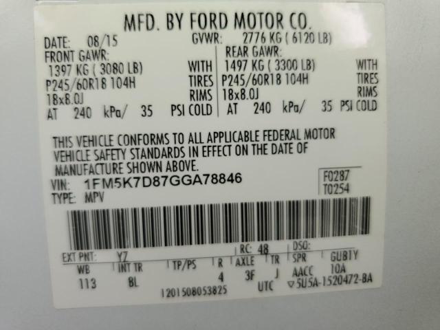 2016 Ford Explorer Xlt VIN: 1FM5K7D87GGA78846 Lot: 52744174