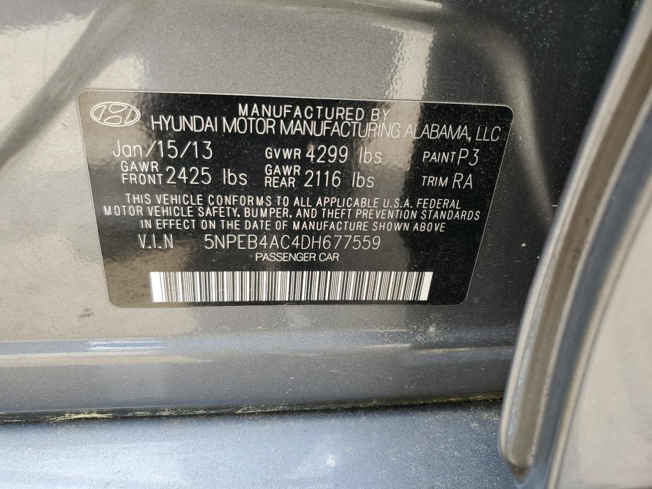 5NPEB4AC4DH677559 2013 Hyundai Sonata Gls