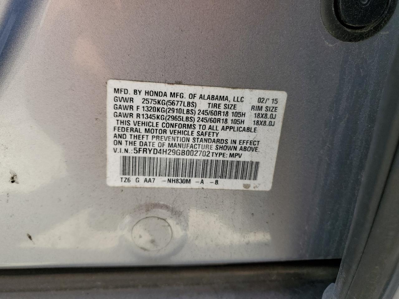 5FRYD4H29GB002702 2016 Acura Mdx