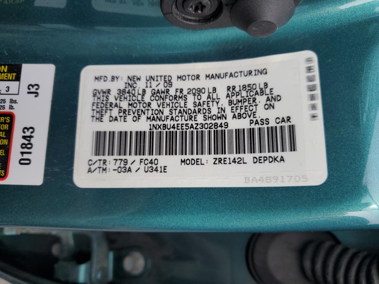 1NXBU4EE5AZ302849 2010 Toyota Corolla Base