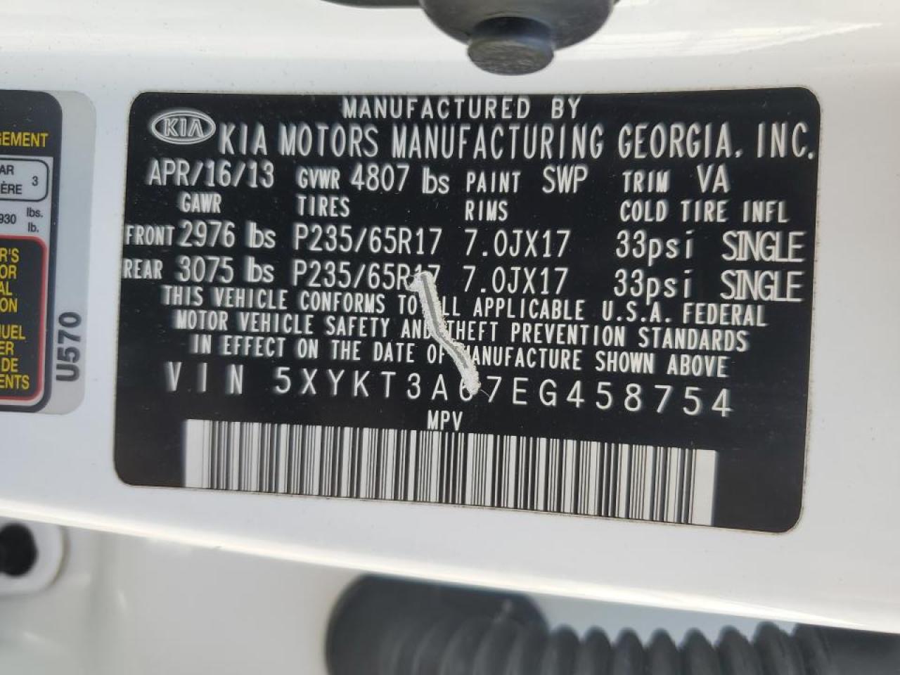 5XYKT3A67EG458754 2014 Kia Sorento Lx