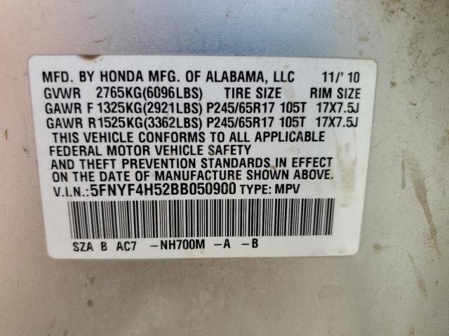 2011 Honda Pilot Exl VIN: 5FNYF4H52BB050900 Lot: 53384404