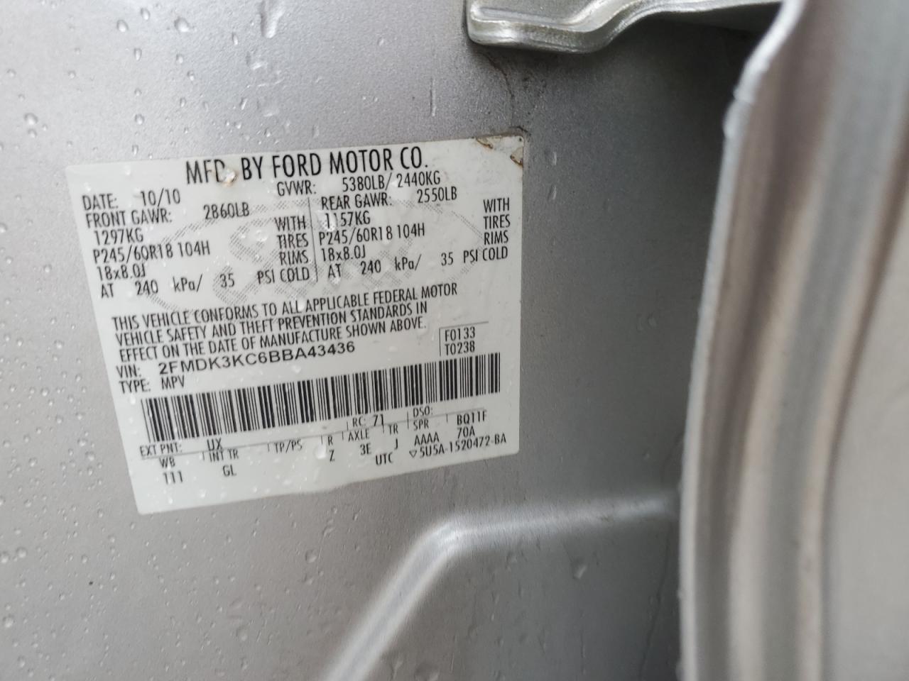 2FMDK3KC6BBA43436 2011 Ford Edge Limited