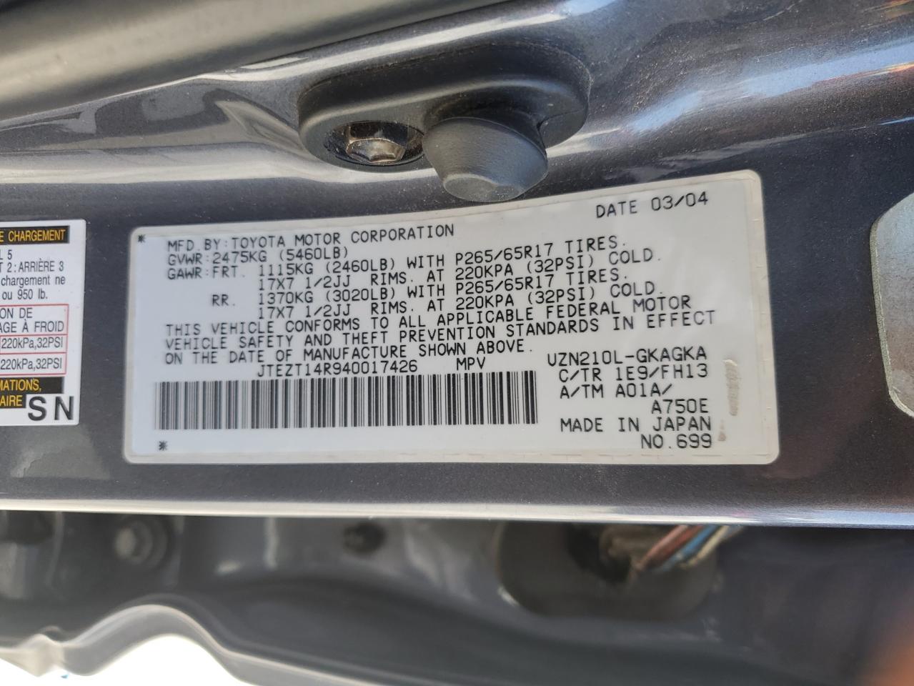 JTEZT14R940017426 2004 Toyota 4Runner Sr5