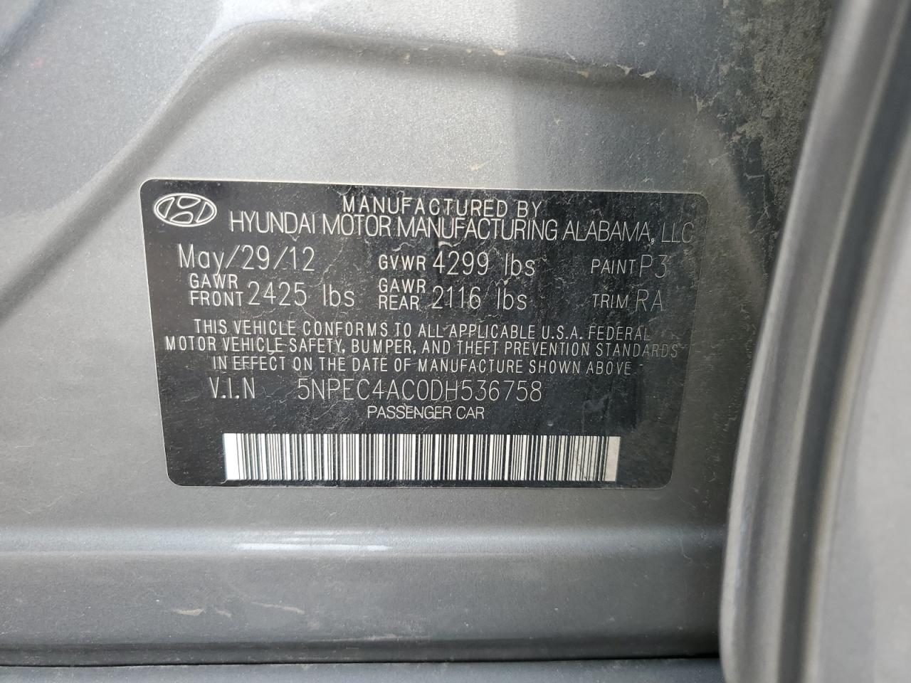 5NPEC4AC0DH536758 2013 Hyundai Sonata Se