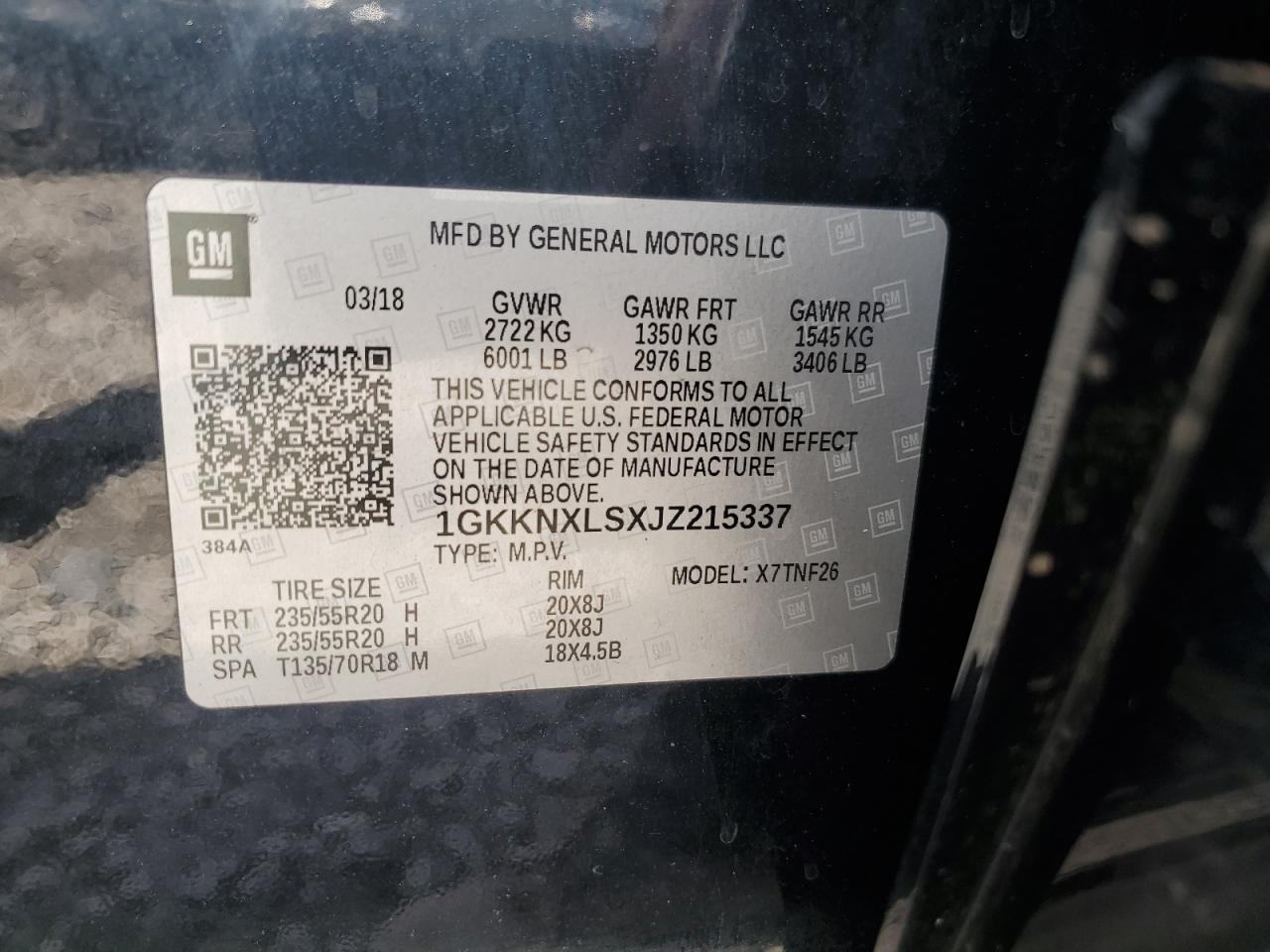 1GKKNXLSXJZ215337 2018 GMC Acadia Denali