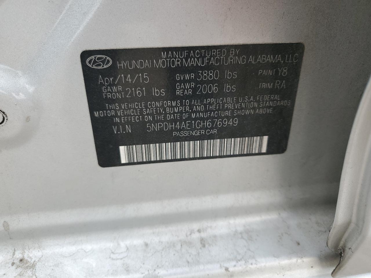 5NPDH4AE1GH676949 2016 Hyundai Elantra Se