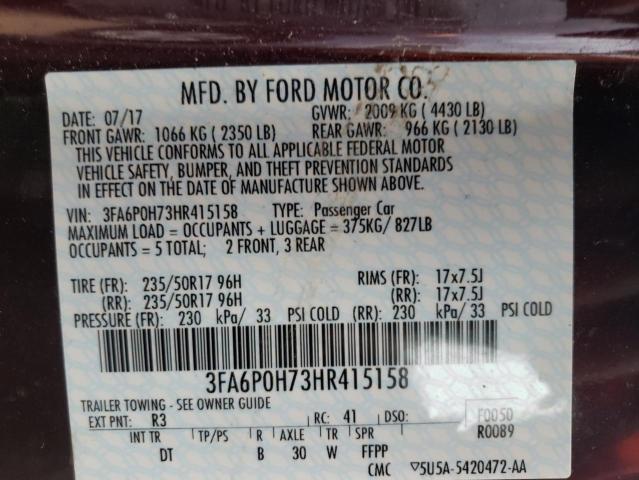 2017 FORD FUSION SE - 3FA6P0H73HR415158