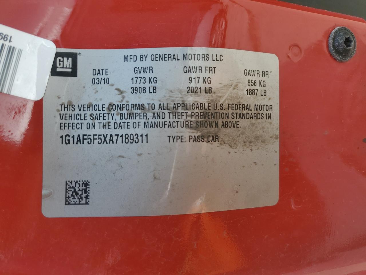 1G1AF5F5XA7189311 2010 Chevrolet Cobalt 2Lt