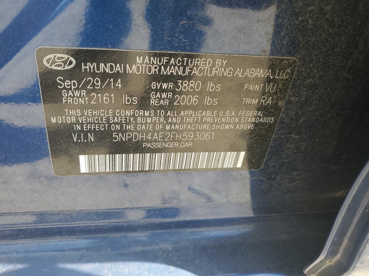 5NPDH4AE2FH593061 2015 Hyundai Elantra Se