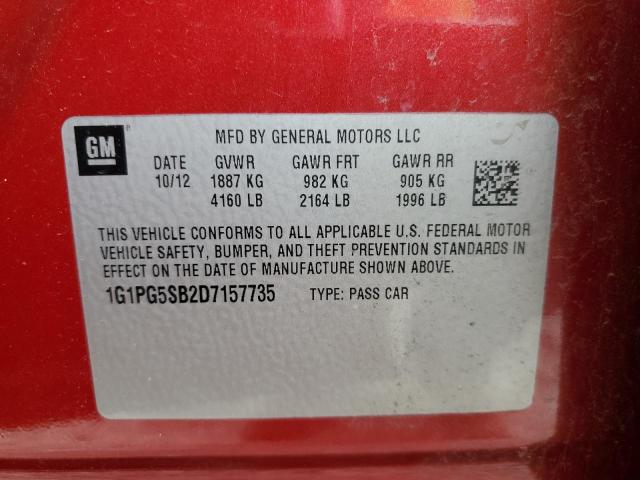 2013 Chevrolet Cruze Ltz VIN: 1G1PG5SB2D7157735 Lot: 53045744