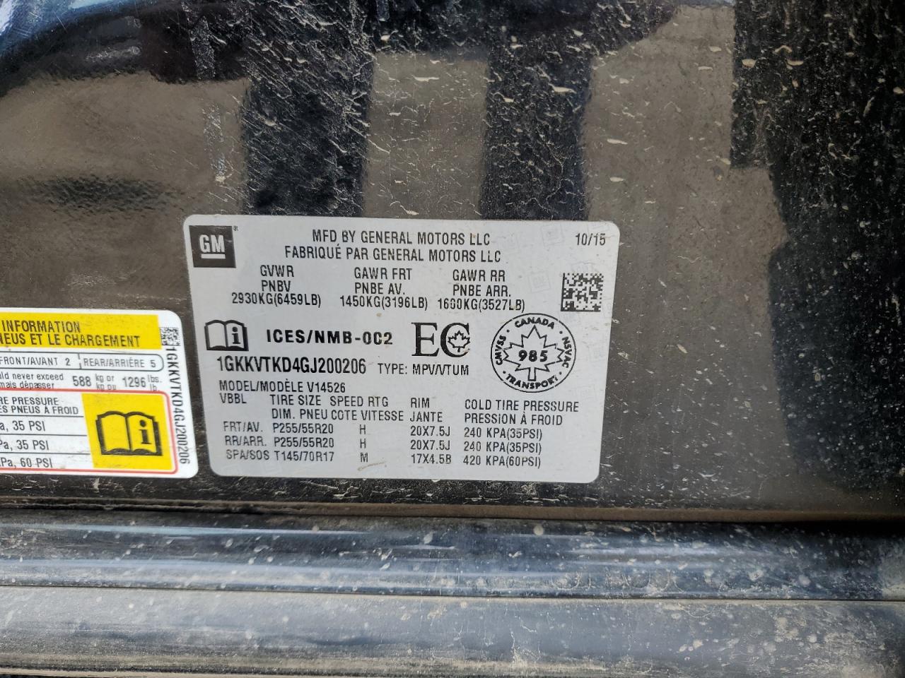 1GKKVTKD4GJ200206 2016 GMC Acadia Denali