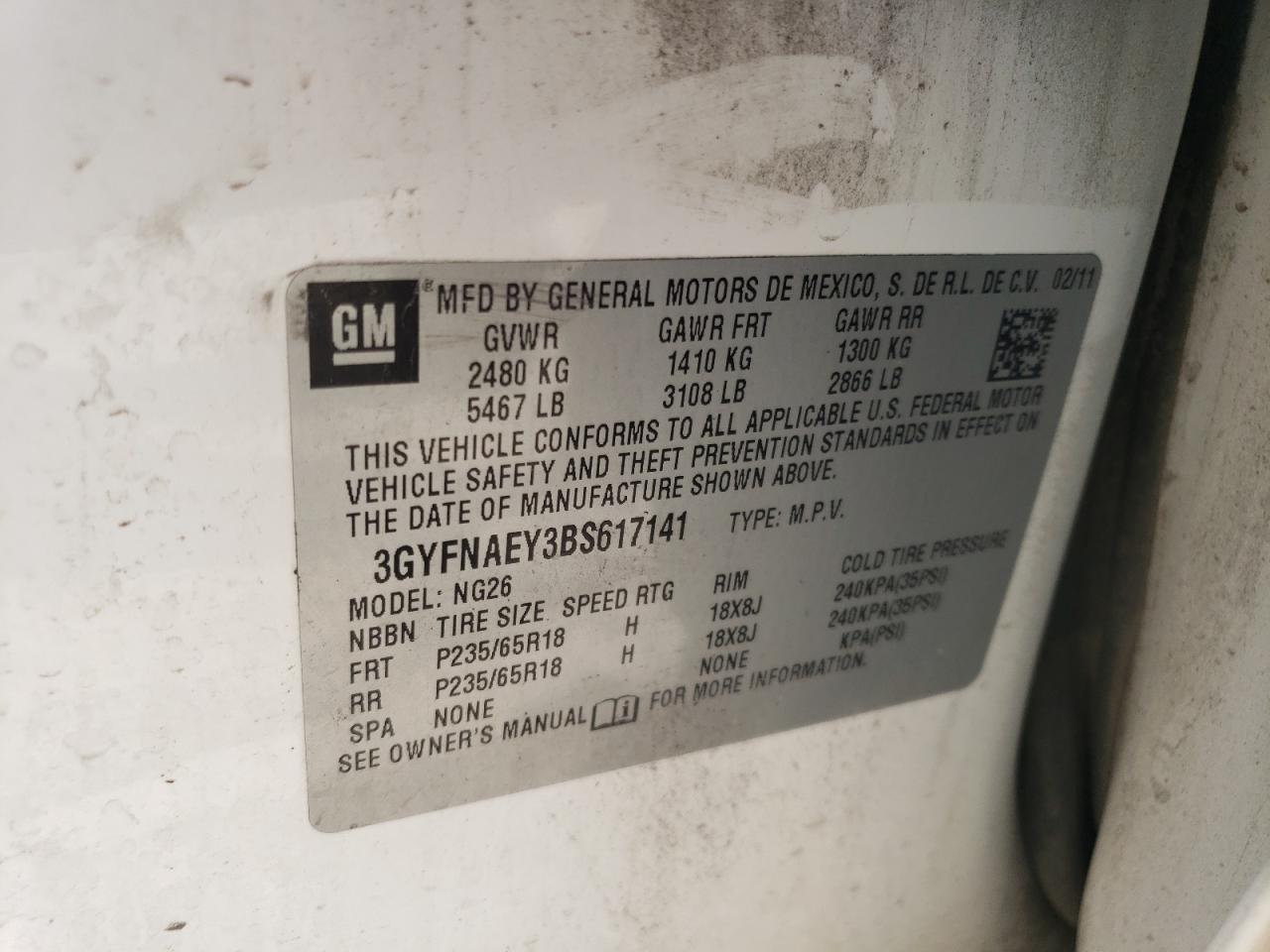 3GYFNAEY3BS617141 2011 Cadillac Srx Luxury Collection