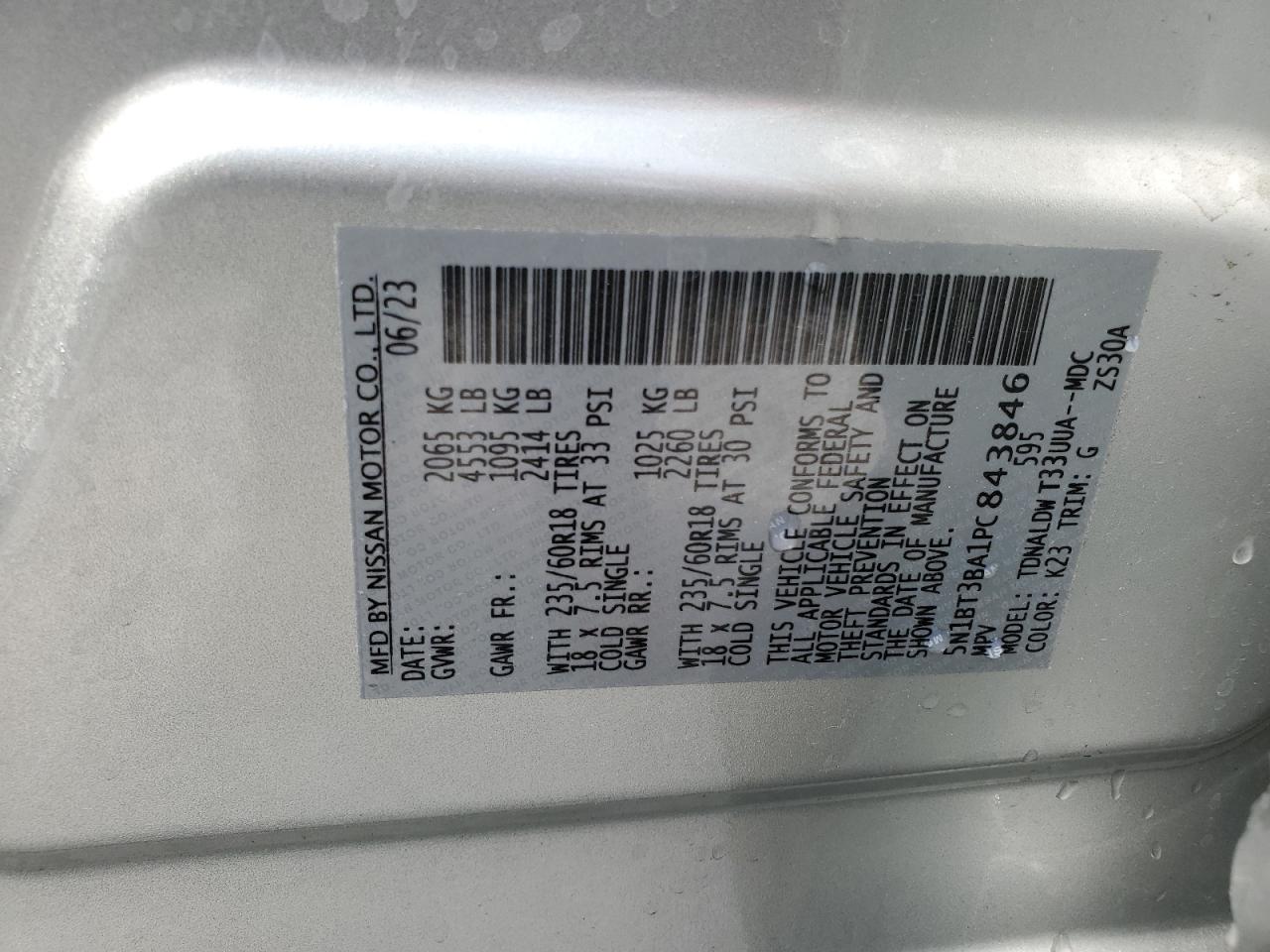 5N1BT3BA1PC843846 2023 Nissan Rogue Sv