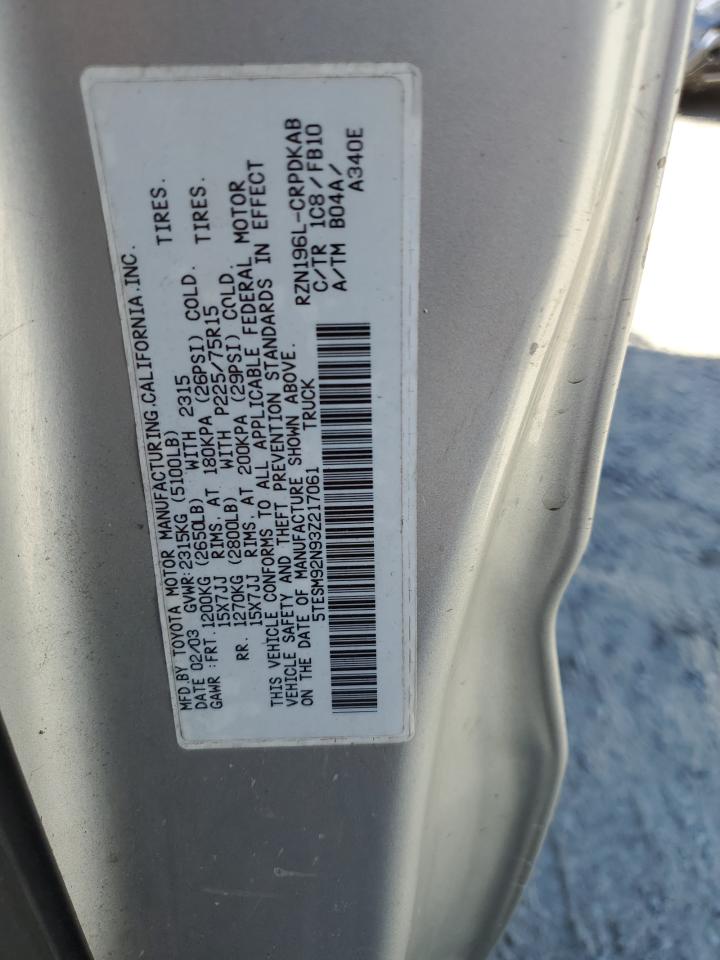 5TESM92N93Z217061 2003 Toyota Tacoma Xtracab Prerunner