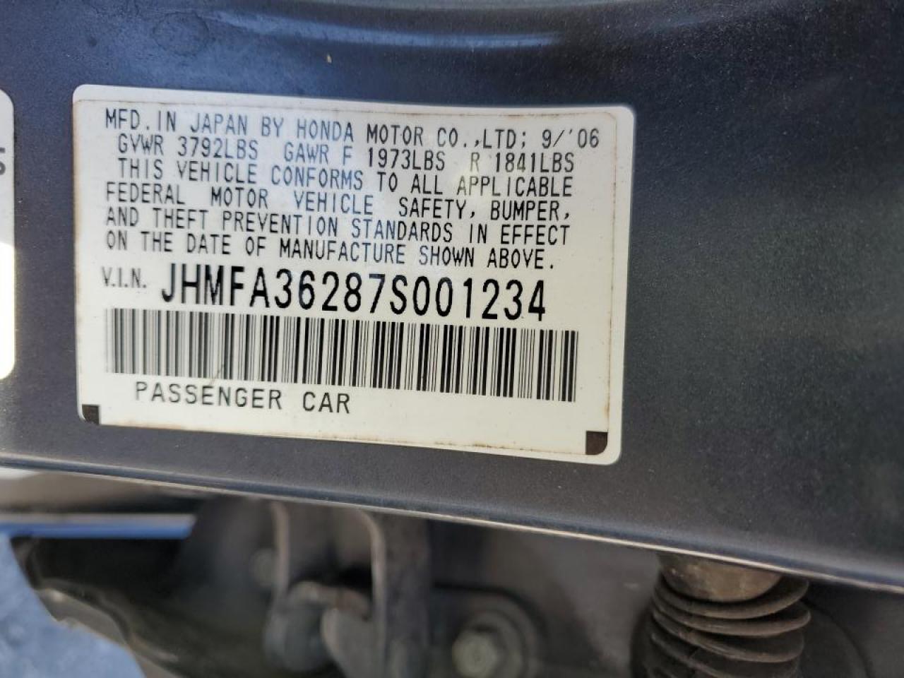 JHMFA36287S001234 2007 Honda Civic Hybrid