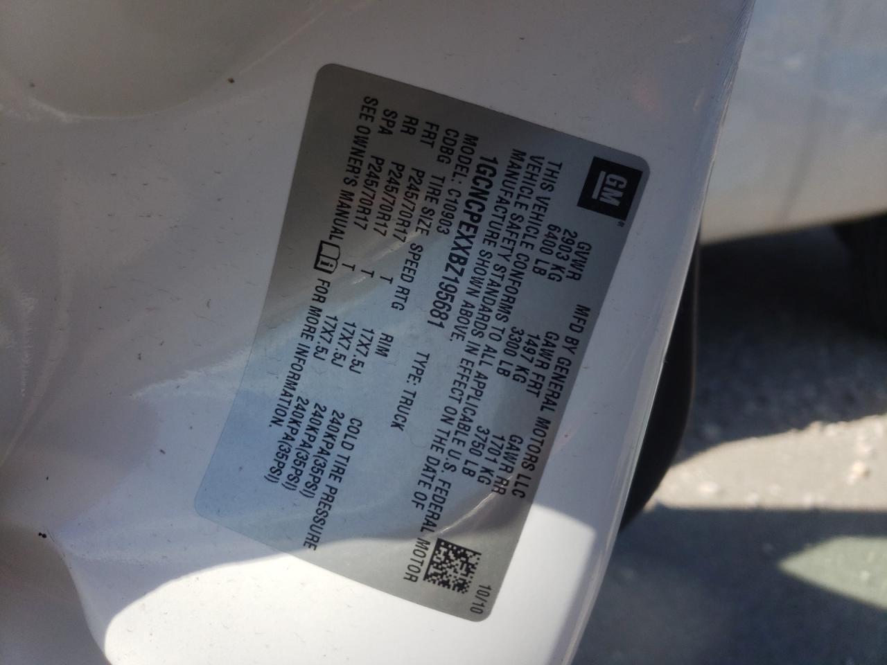 1GCNCPEXXBZ195681 2011 Chevrolet Silverado C1500