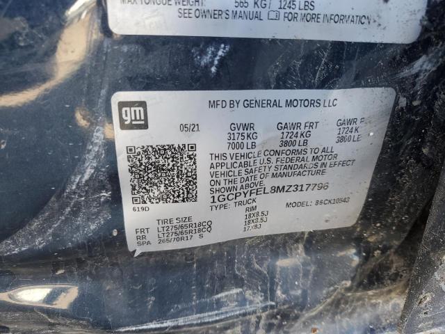 2021 Chevrolet Silverado K1500 Lt Trail Boss VIN: 1GCPYFEL8MZ317796 Lot: 55215174