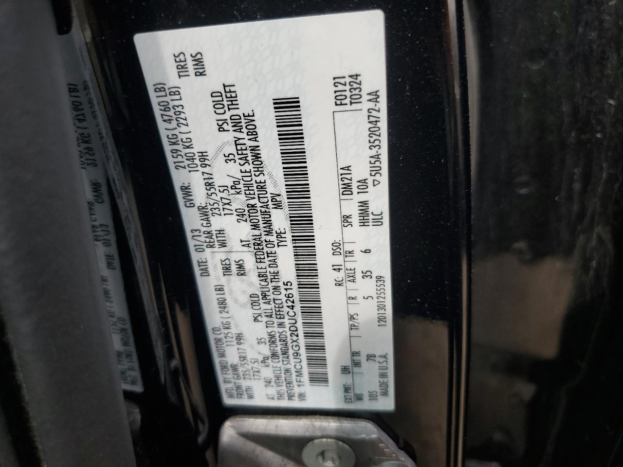 1FMCU9GX2DUC42615 2013 Ford Escape Se