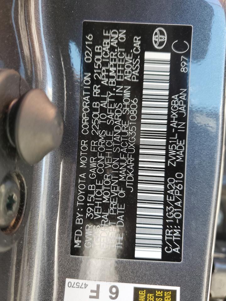 JTDKARFUXG3510806 2016 Toyota Prius