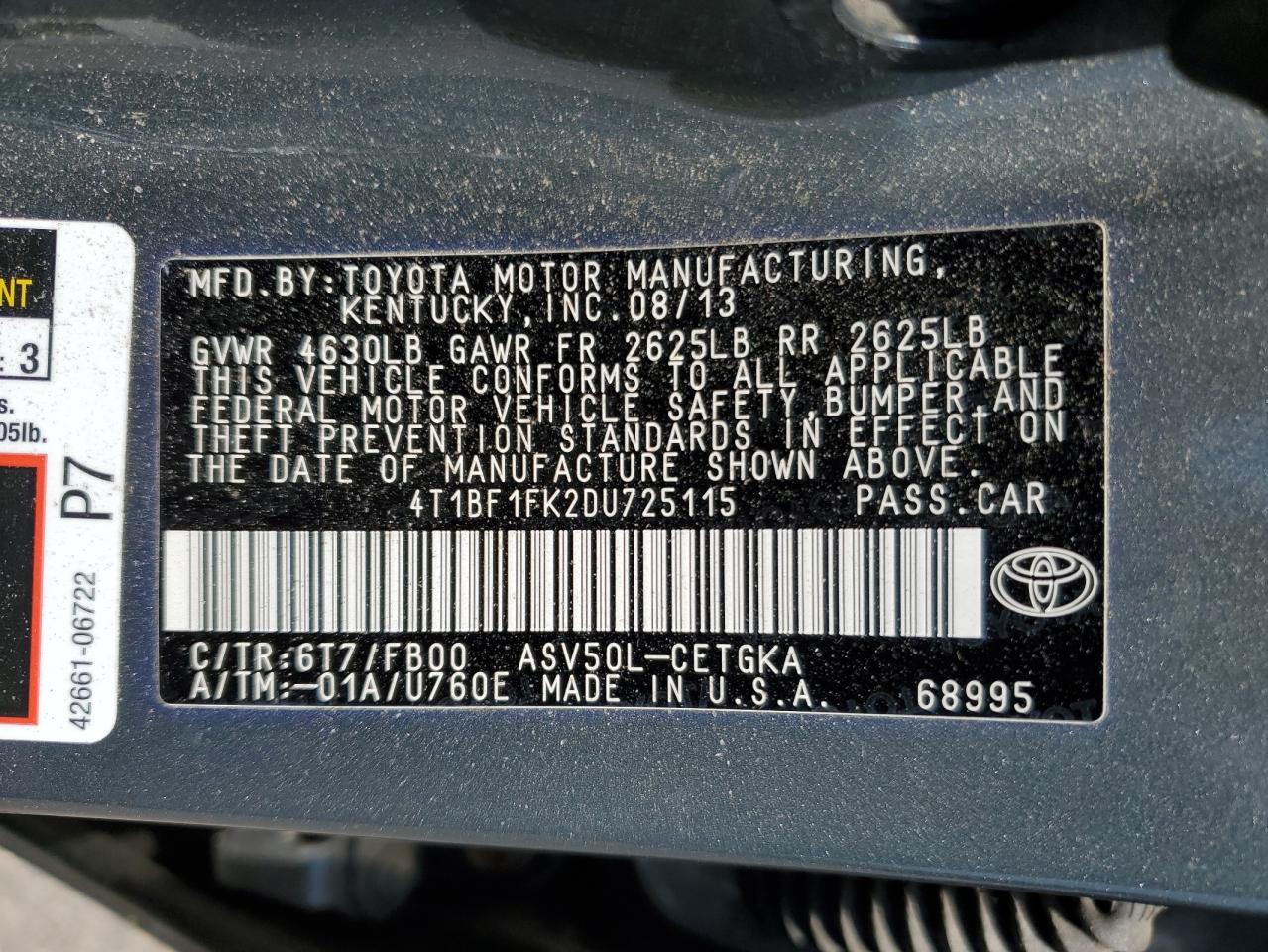 4T1BF1FK2DU725115 2013 Toyota Camry L